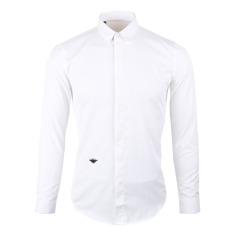 Men's Long-sleeved Shirt Classic Bee Embroidery Fashion Slim-fit All-match Black and White Large Size Men's Long-sleeved Long-sleeved Shirt