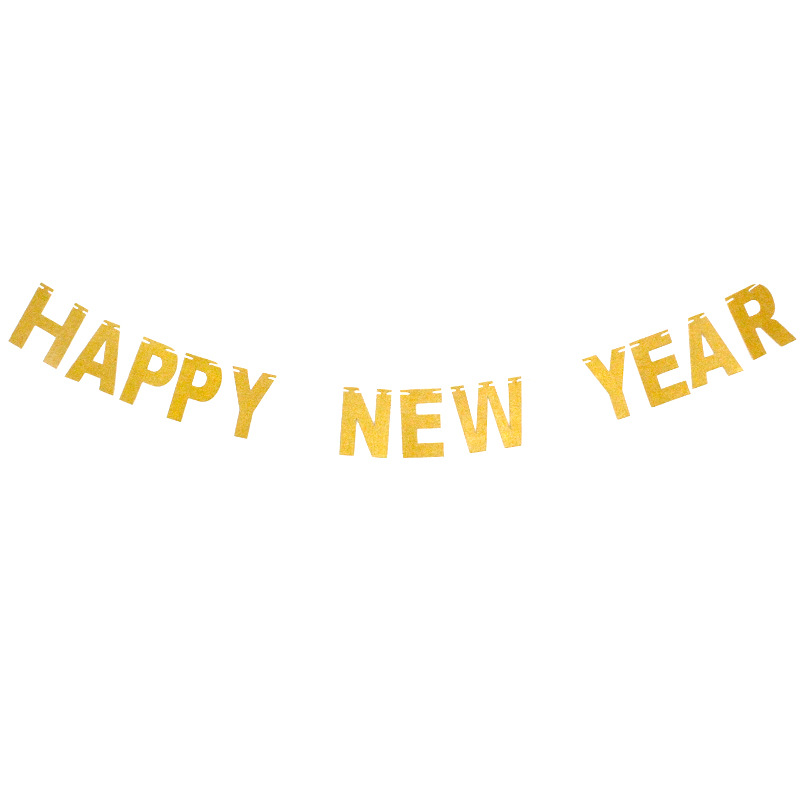 Año Nuevo decoración guirnalda Feliz Año Nuevo carta brillo Navidad estrella de cinco puntas Bandera de oro pull bandera al por mayor