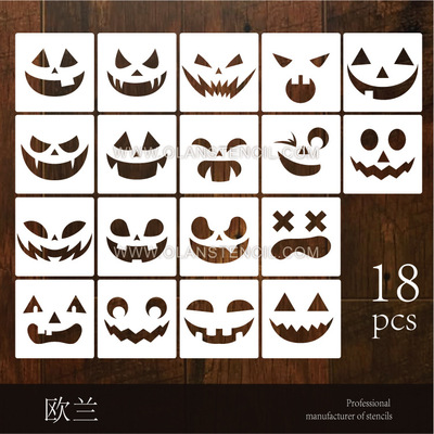 Halloween Pumpkin Expression Face Paper-cuts for Window Decoration children gift Hollow Plastic Hand account Coloured drawing Jet painting Template