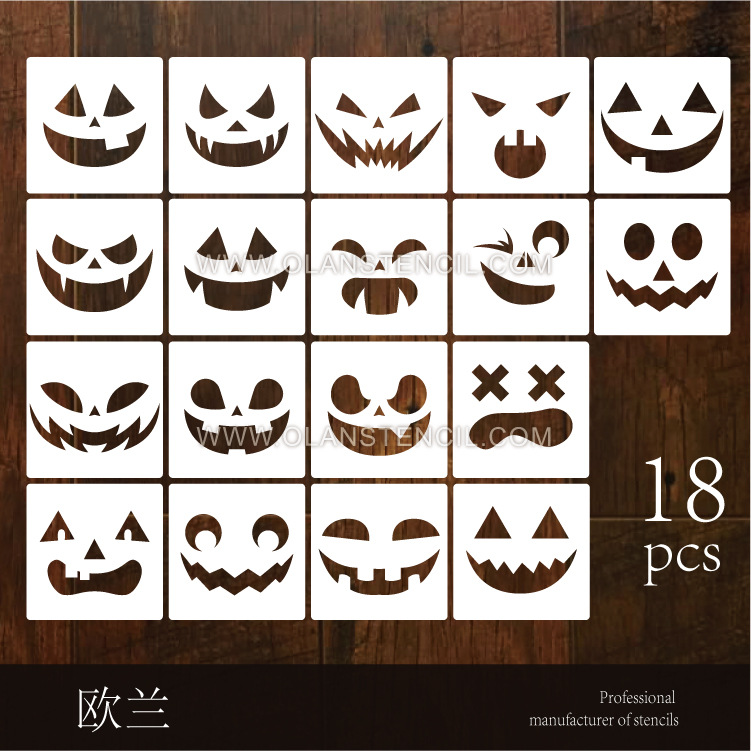 Halloween Pumpkin Expression Face Paper-cuts for Window Decoration children gift Hollow Plastic Hand account Coloured drawing Jet painting Template
