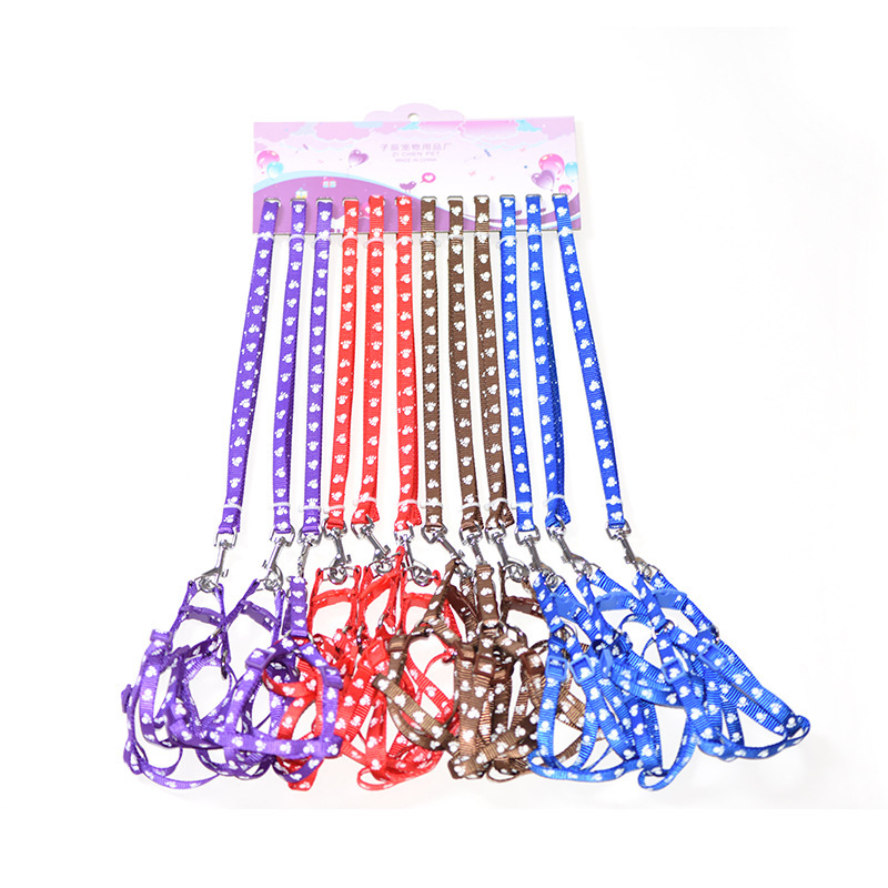 Pet traction rope chest double-sided 1.0 nylon dog footprints chest traction rope spot pet supplies factory