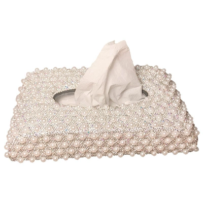Car Accessories Tissue Box Cover, Car tissue box/set - white-pearl-full-diamond-model