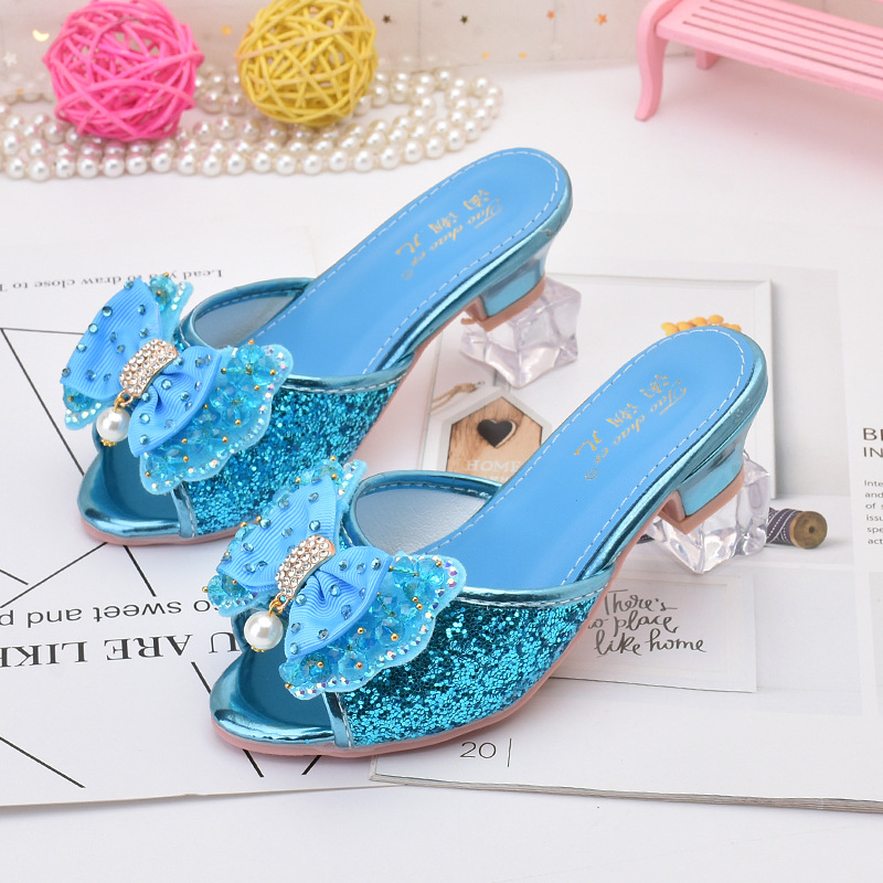 New Girls Sandals 2025 Summer Children's Slippers Cinderella Fashion Luxurious Crystal Diamond Princess High Heels
