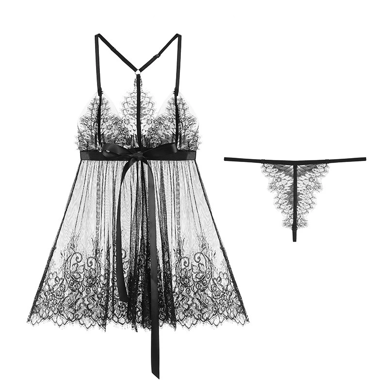 瑰若 Summer lace sexy underwear with bow, pijama, plus size