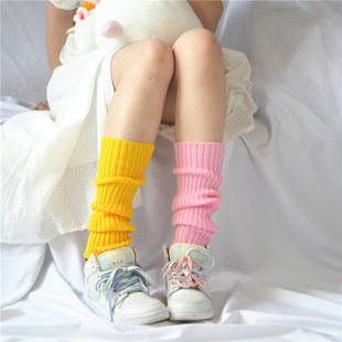 Women's Korean-Style Knitted Candy-Colored Four-Season Japanese-Style Fresh Mid-Tube Stretchable Solid Color Slouch Socks Leg Warmers