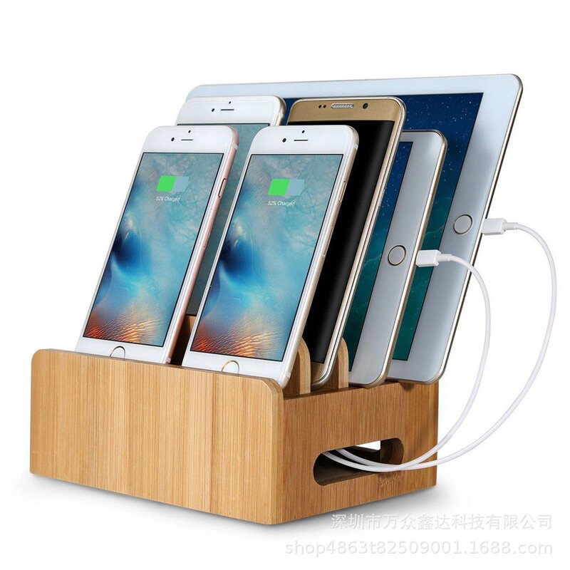 New wooden mobile phone holder storage box for apple tablet multi-function charging base gift
