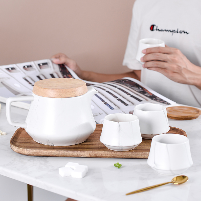 Fuente de la sala de estar, patrón de mármol, hogar creativo, té de flores simple japonés, té de la tarde, juego de té de cerámica
