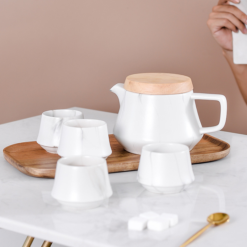Fuente de la sala de estar, patrón de mármol, hogar creativo, té de flores simple japonés, té de la tarde, juego de té de cerámica