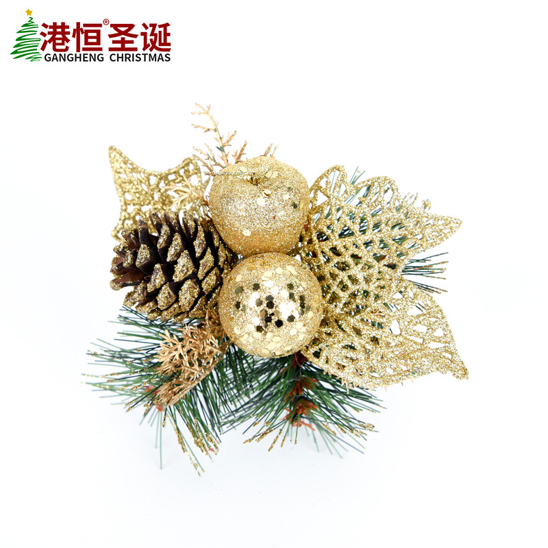 Navidad rama arreglo flor 19CM oro y plata rojo Navidad fruta oreja Pino cono aguja hoja decorativa rama arreglo flor