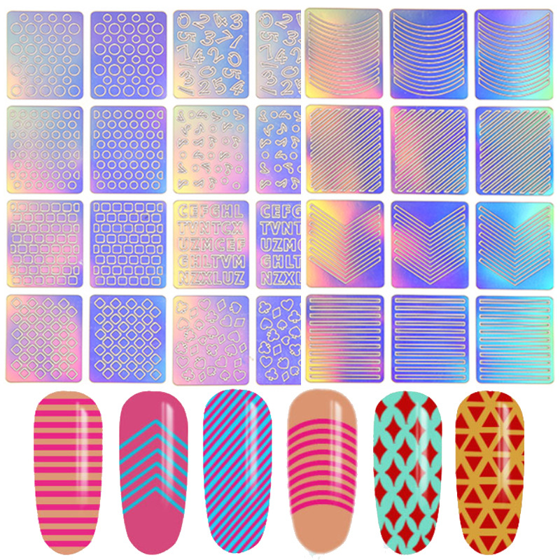 3D colorido láser hueco pegatinas de uñas plantilla de impresión de uñas grande pintado plantilla de impresión transfronteriza exclusiva