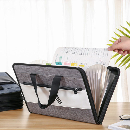 Student personalized creative file bag large capacity canvas portable accordion bag accordion clip a4 test paper storage folder