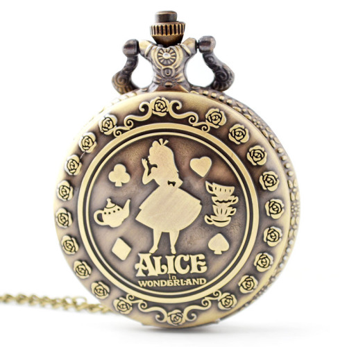 Boshiya foreign trade hot-selling European and American vintage Alice in Wonderland bronze quartz pocket watch wholesale necklace hanging watch