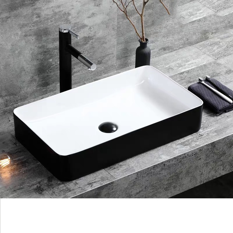 Nórdico lavabo de cerámica mesa cuadrada cuenca simple baño blanco y negro de estilo europeo Cuenca del lavabo artístico