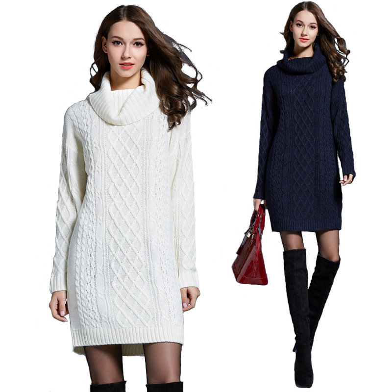 2023 Autumn and Winter New Amazon Hot Selling European and American Plus Size Women's Sweater Dress Long Turtleneck Sweater for Women