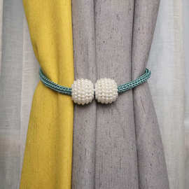 跨境免打孔窗帘绑带 简约窗帘扣珍珠磁扣绑带窗帘绑绳配件批发