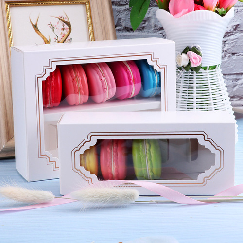 Baking packaging box, European hot stamping, 5/10 pieces, macarons, transparent window box, chocolate box