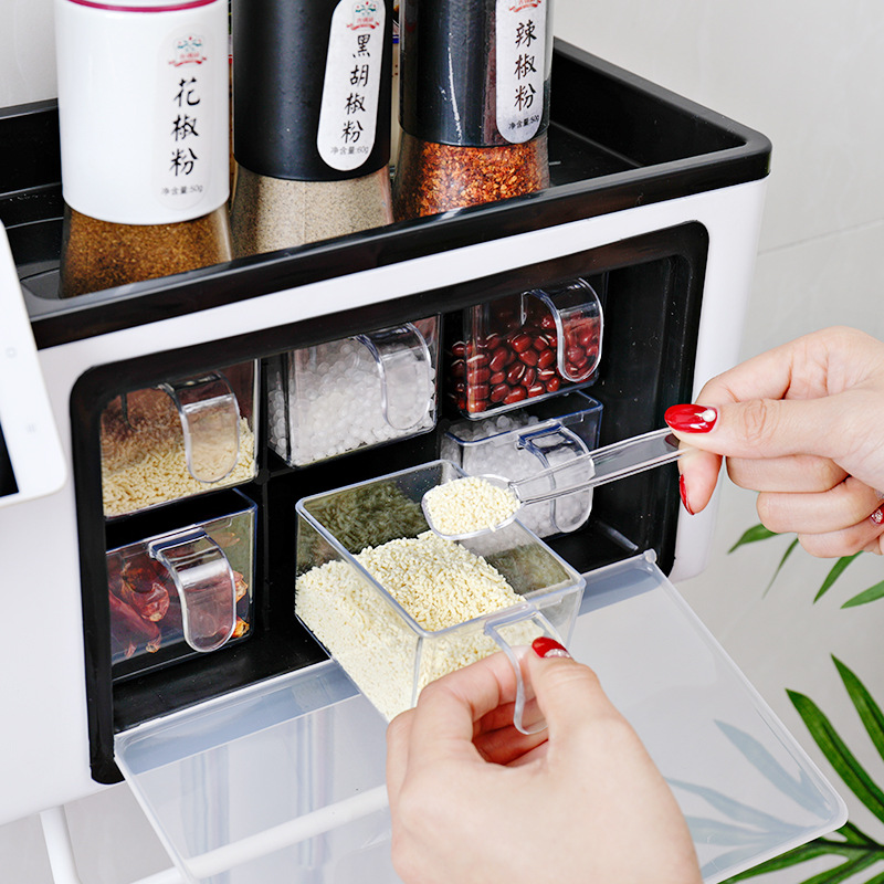 Kitchen Department Store Multifunctional Storage Rack Wall-Mounted Punch-Free Storage Knife Holder Desktop Plastic Seasoning Box Creative