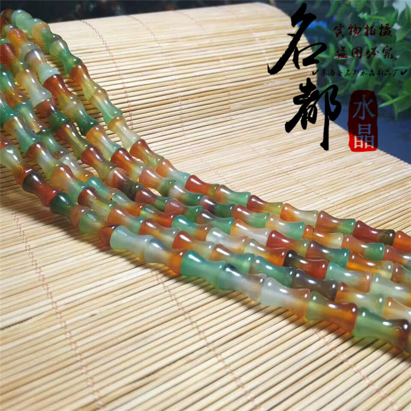 名都水晶 天然孔雀玛瑙竹节半成品 玛瑙散珠批发 DIY饰品配件