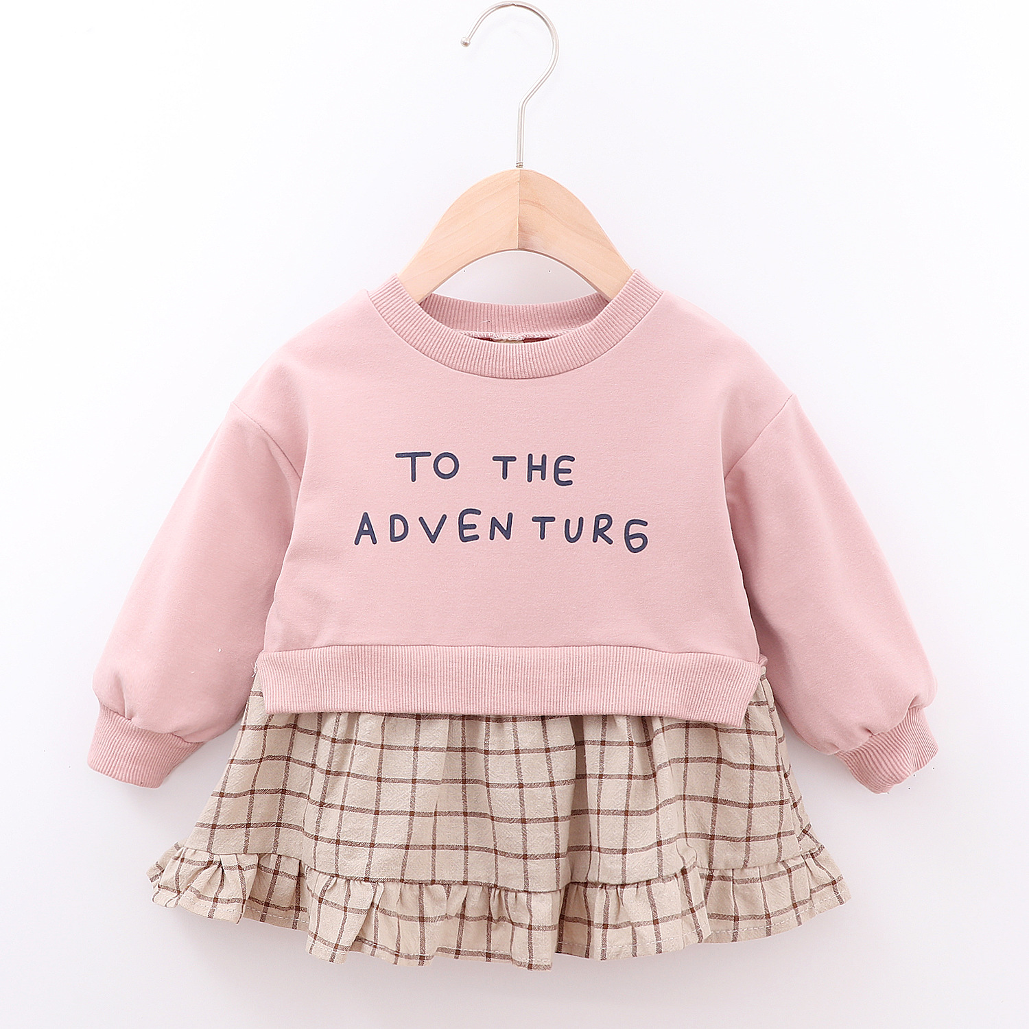 Q440 primavera y otoño bebé niñas punto Plaid falso falda de dos piezas transfronteriza exclusiva entrega de una sola pieza image 4