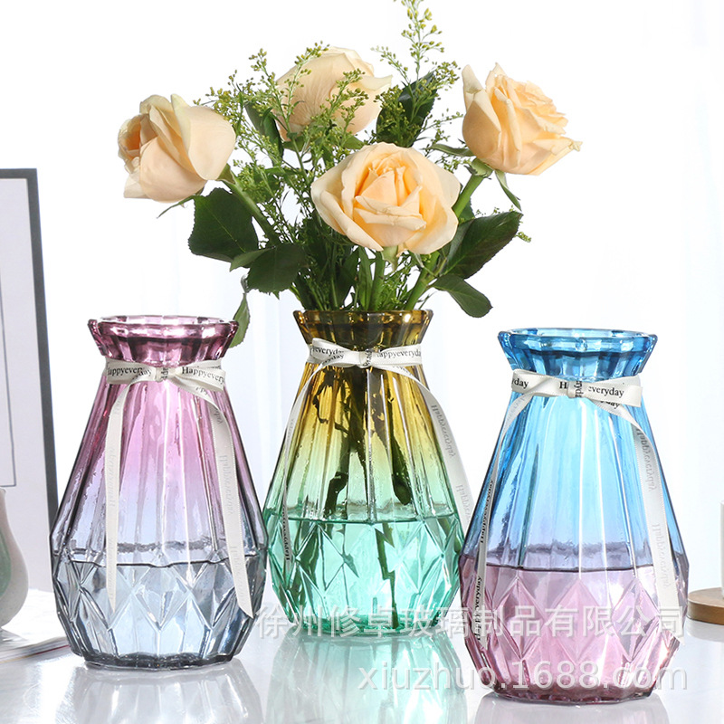Creative transparent vase European-style colorful home glass vase green radish hydroponic vase rich bamboo dried flower vase