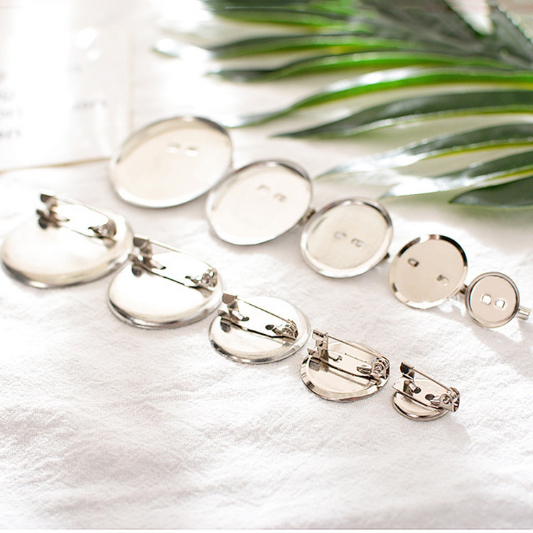 Round Pin Double Tray Round Brooch Bottom Bracket with Clip Jewelry Accessories Corsage Pin Factory Wholesale
