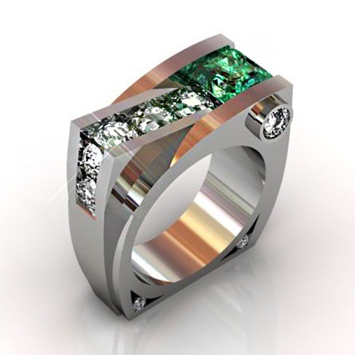 Hot Selling New Inlaid Square Princess Ring European and American Creative Geometric Emerald Engagement Ring