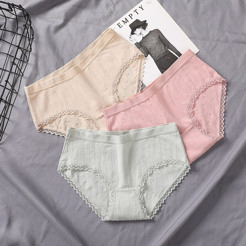 Pure cotton women's underwear women's pure cotton 100% cotton antibacterial mid-waist low girl's seamless large size lace girl's triangle