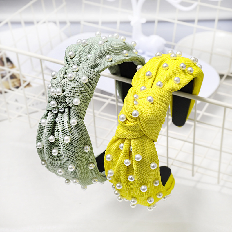 Suministro transfronterizo de simple Corea del Sur uñas perla nudo pelo aro color sólido dulce paño cabeza hebilla fábrica al por mayor C497