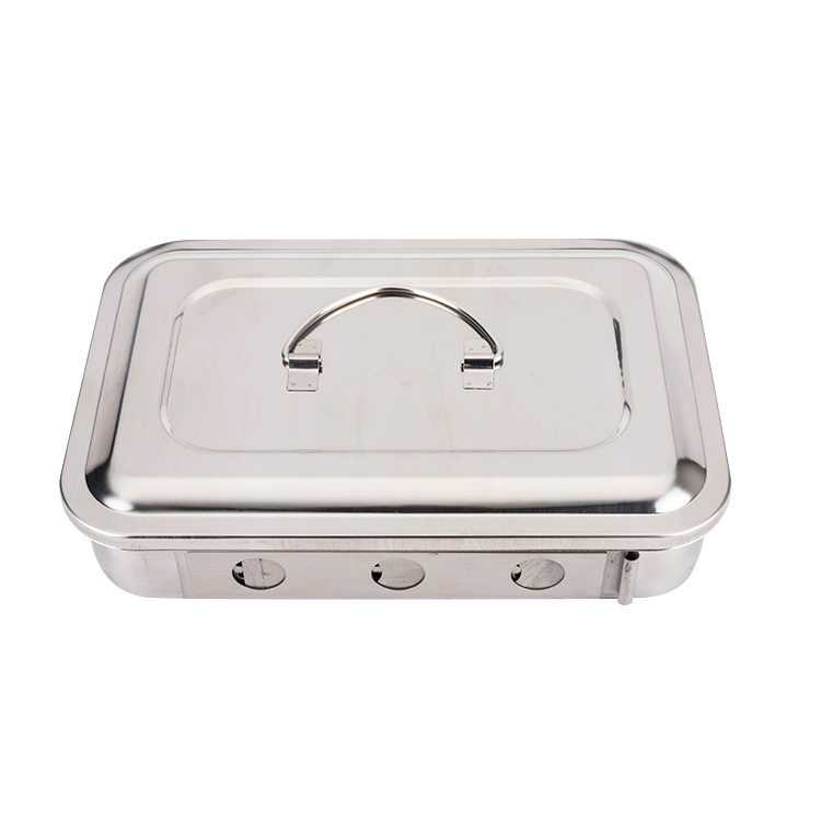 Bandeja de placa de desinfección de orificio de acero inoxidable 304 con orificio de tapa placa cuadrada utensilios de desinfección de alta temperatura Placa de instrumentos