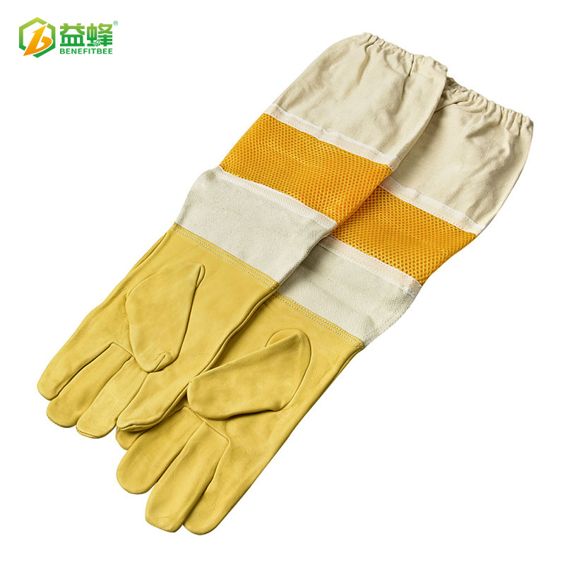 新型美式透气手套金黄色白羊皮黄布防蜂手套蜜蜂养蜂工具蜂具批发