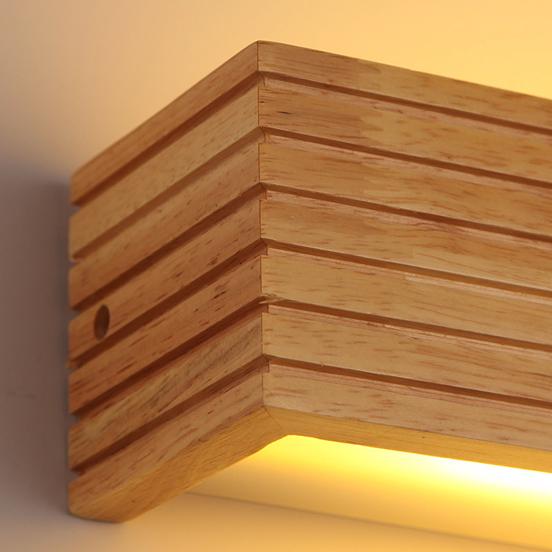 Espejo LED con luz frontal, mueble de baño de madera maciza, estilo nórdico, luz para espejo, impermeable, rectangular, luz para espejo de madera natural para baño