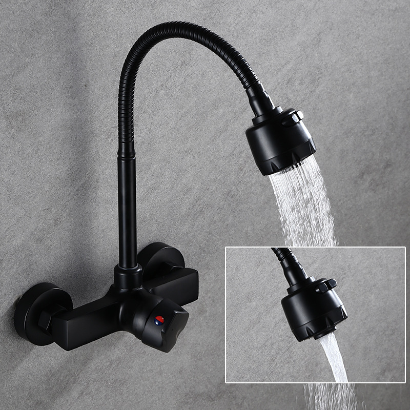 All-Copper Black European-Style Bathtub Hot and Cold Rotating Faucet Free Telescopic Wall Balcony 360 Rotating Faucet