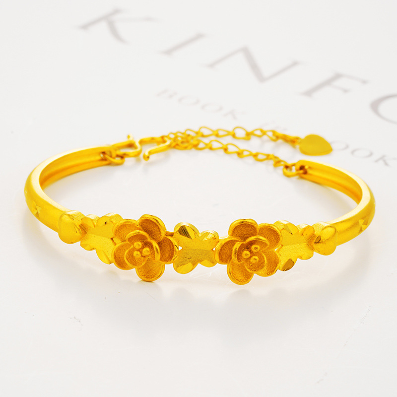 Vietnam oro doble flor abierta pulsera boutique cobre chapado 999 oro puro Rosa pulsera al por mayor