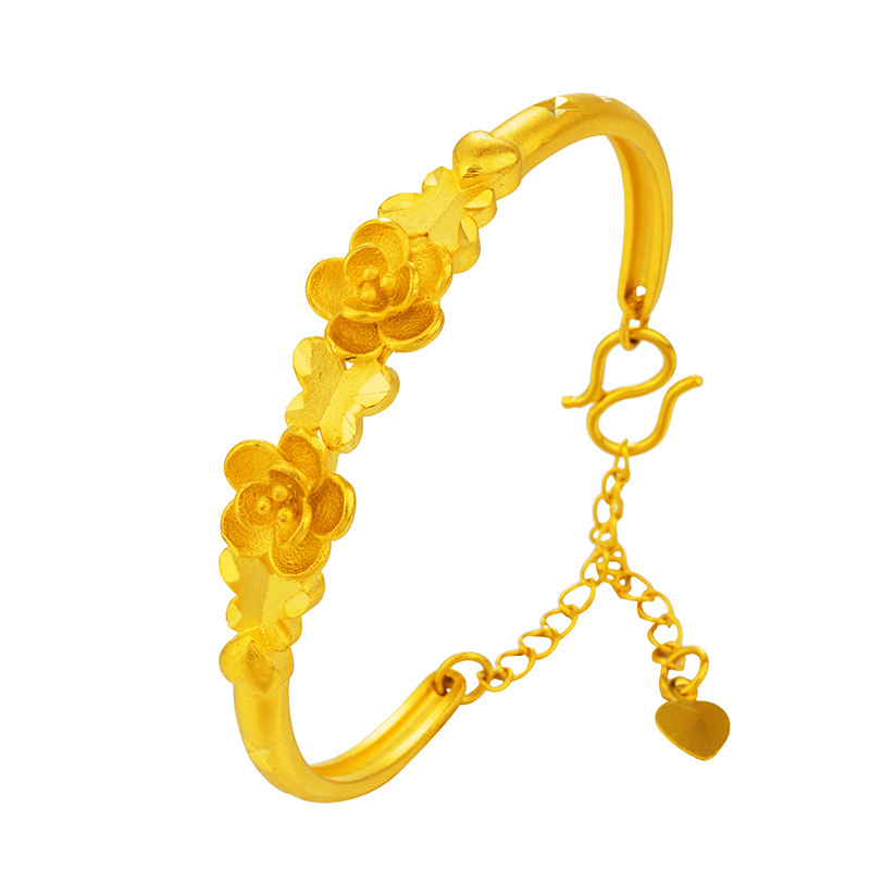 Vietnam oro doble flor abierta pulsera boutique cobre chapado 999 oro puro Rosa pulsera al por mayor