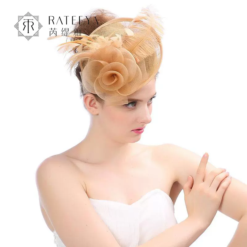 欧美新娘礼帽鸵鸟毛亚麻纱头饰宴会小礼帽英伦婚纱摄影道帽婚庆