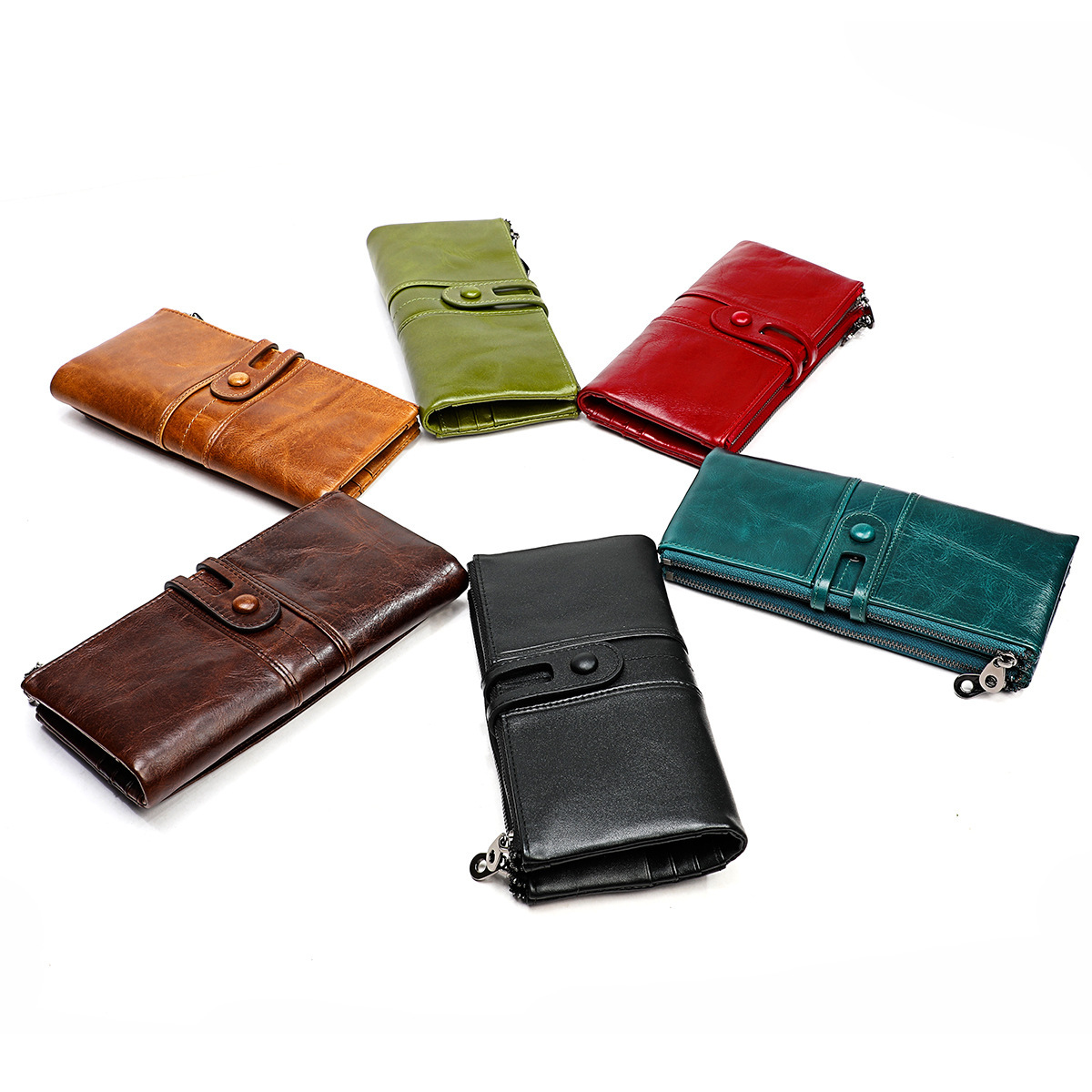 Oil wax skin RFID women's top layer cowhide three fold multifunctional long zero wallet_voghion.com