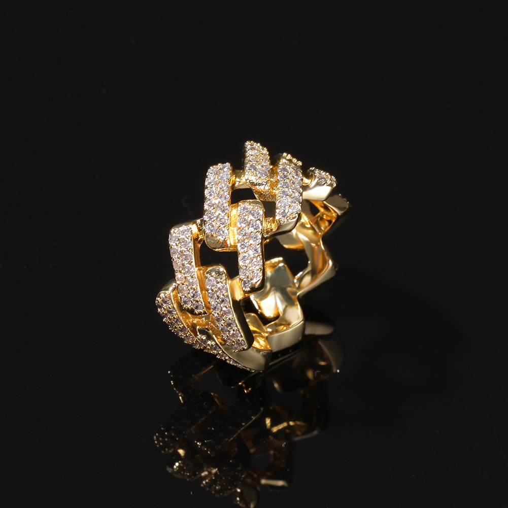 Men's Cuban Link Ring With Micro Paved Zircon And Real Gold Finish_voghion.com