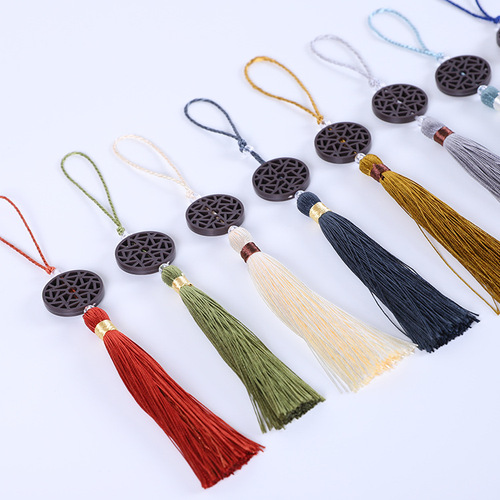 New fan pendant, imitation wood small tag, handmade tassel pendant, tassel pendant, Chinese tassel diy accessories pendant