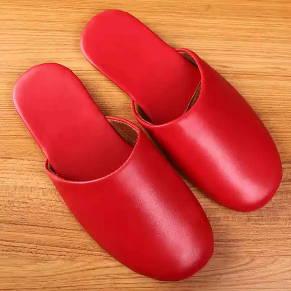 Leather slippers high-end LOGO customizable spring and autumn closed toe tendon bottom home slippers Club hotel slippers manufacturer