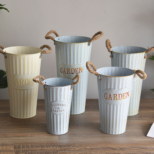 Dry flower bucket flower arranging device high flower bucket flower shop decoration iron bucket dry flower bucket American flower tube floor-standing vase iron bucket