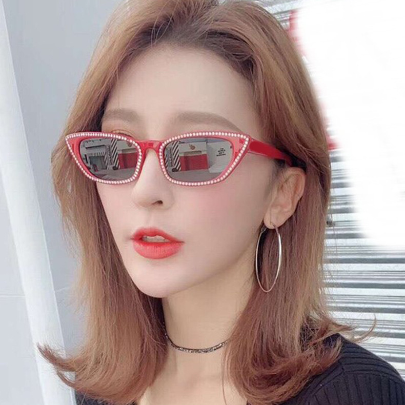 Imitation Diamond Cat-Eye Sunglasses 2019 Fashion Small Frame Women's Trendy Personality Sunglasses Internet Celebrity Sunglasses 5100