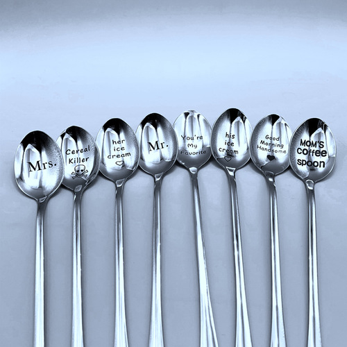 Good morning, stainless steel gift spoons for relatives and friends, Dad, Mom, Grandpa, Grandma, Couple tableware