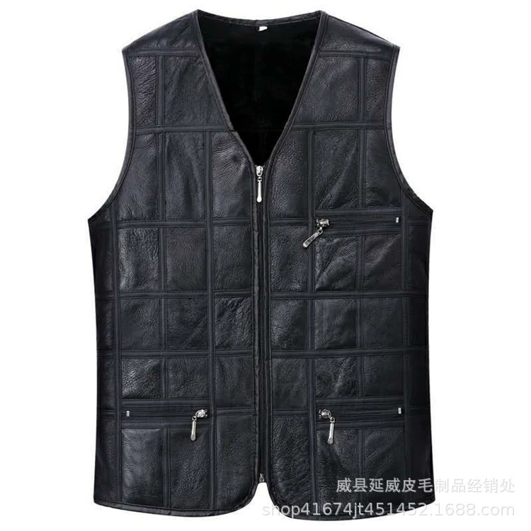 Оптовая Продажа с фабрики осенне-зимний жилет для среднего и пожилого возраста, меховой интегрированный мужской кожаный жилет, шерстяной жилет из овчины