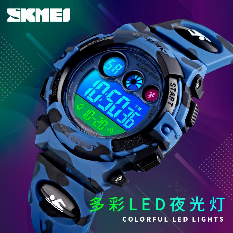 Skmei Moment Beauty Creative LED Color Lights Камуфляж военный зеленый водостойкий Amazon внешняя торговля мужские студенческие электронные детские часы