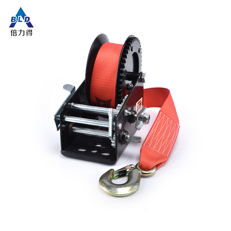 手动绞盘 提升机绞盘  黑色喷塑底壳 2500磅(lbs) 配织带游艇绞盘