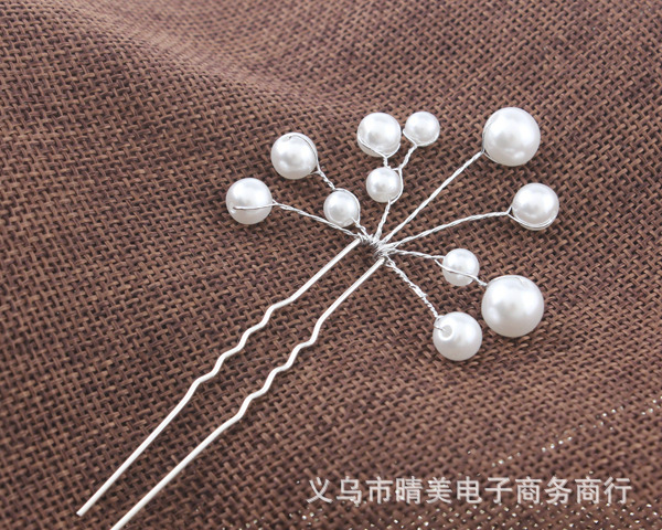 Venta caliente nupcial pelo tenedor perla flor accesorios para el cabello diamante incrustado PIN en forma de U clip horquilla cabeza joyería pieza única