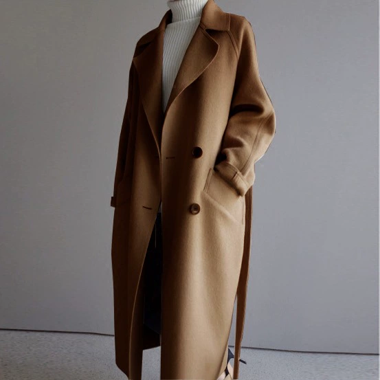 Elite demi-season woolen coat, long double-sided cashmere, Korean style, mid-length