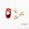 Rabbit for manicure, metal glossy jewelry from pearl, nail decoration, with gem, wholesale