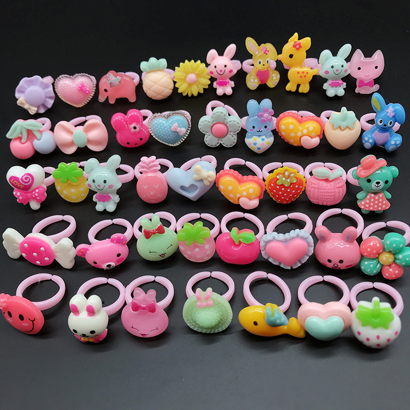 Korean version of Cartoon plastic children's ring wholesale resin accessories small ring handmade little girl jewelry baby prizes