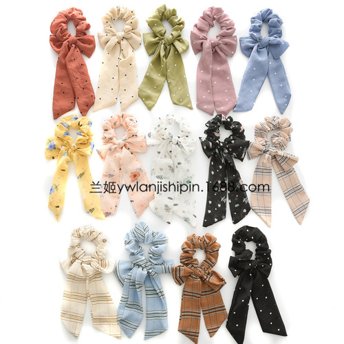 Three-state new chiffon floral bow large intestine headband cross-border female ponytail hair streamer hairband